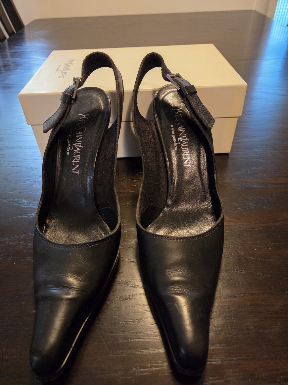 Saint Laurent Black Leather Pointed Slingback Heels